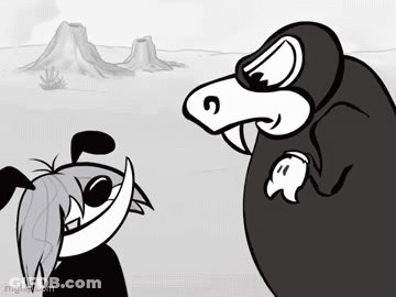 A Cartoon Character Is Standing Next To Another Cartoon Character In A Black And White Drawing . GIF
