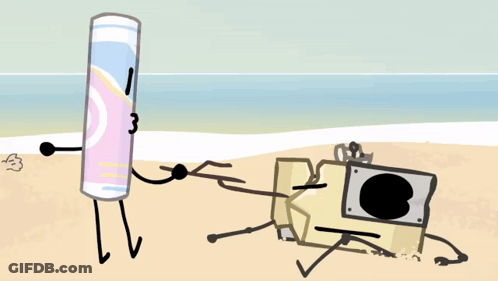 A Cartoon Character Is Standing Next To Another Character On The Beach . GIF