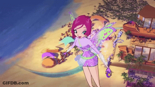 A Cartoon Character Is Standing On A Beach With A Boat In The Background GIF