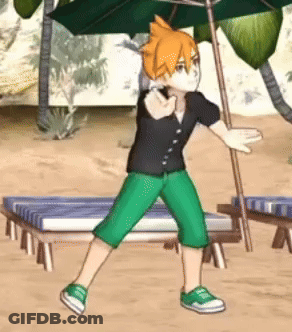 Cartoon Character On Beach With Umbrella GIF