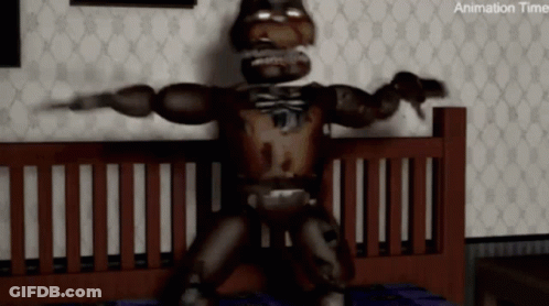 A Cartoon Character Is Standing On A Bed . GIF