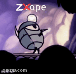 A Cartoon Character Is Standing On A Bridge And The Word Zxope Is Being Crossed Out . GIF