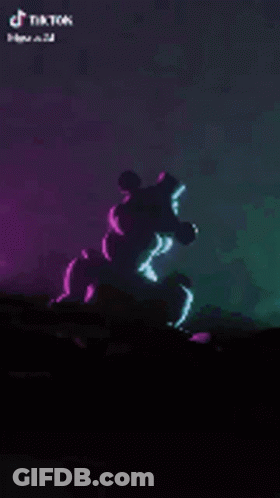 A Cartoon Character Is Standing On A Checkered Floor In A Dark Room Holding A Guitar . GIF
