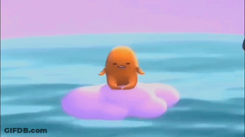 A Cartoon Character Is Standing On A Cloud In The Ocean . GIF