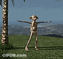 A Cartoon Character Is Standing On A Grassy Hill With His Arms Outstretched . GIF