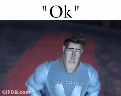 A Cartoon Character Is Standing On A Red Carpet With The Word " Ok " Above Him GIF