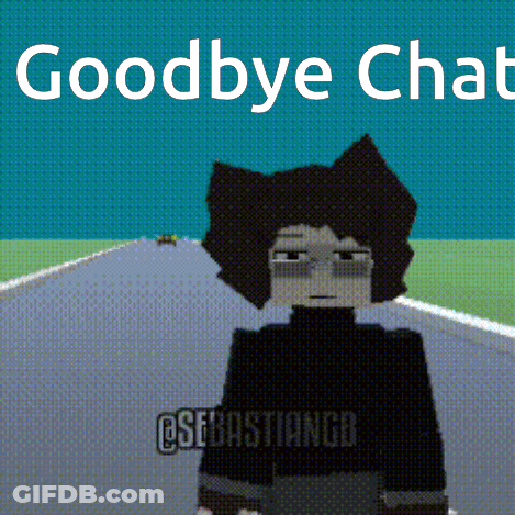 A Cartoon Character Is Standing On A Road With The Words Goodbye Chat Above Him GIF