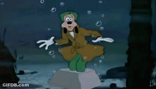 A Cartoon Character Is Standing On A Rock In The Water GIF