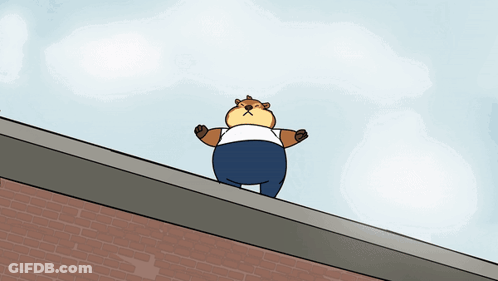 A Cartoon Character Is Standing On A Roof GIF