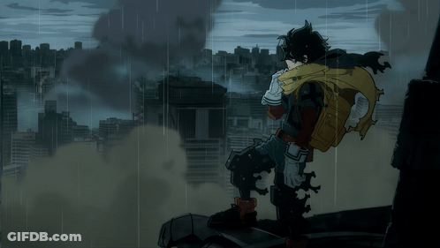 A Cartoon Character Is Standing On A Rooftop In The Rain GIF