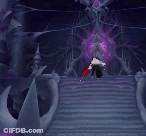 A Cartoon Character Is Standing On A Set Of Stairs In A Dark Room GIF
