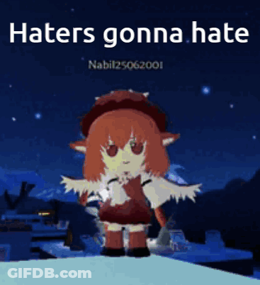 A Cartoon Character Is Standing On A Snowy Hill With The Words Haters Gonna Hate . GIF