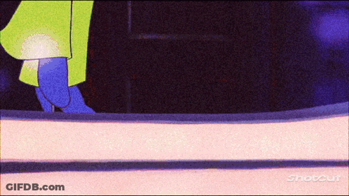 A Cartoon Character Is Standing On A Staircase With Shotcut Written On The Bottom GIF