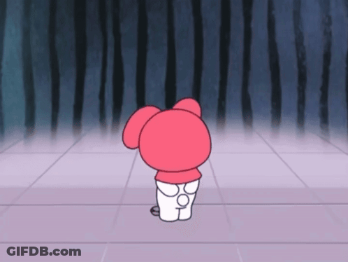 A Cartoon Character Is Standing On A Tiled Floor In Front Of A Dark Background GIF