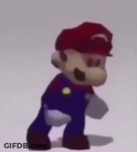 A Cartoon Character Is Standing On A White Surface . GIF