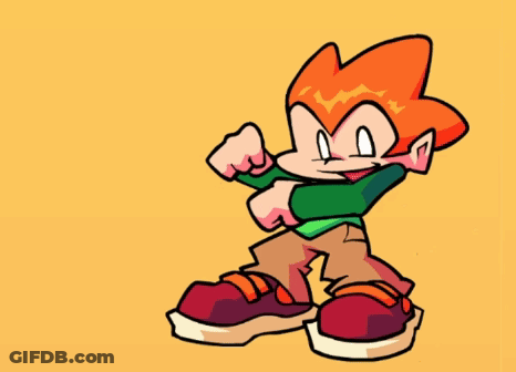 A Cartoon Character Is Standing On A Yellow Background And Making A Fist . GIF