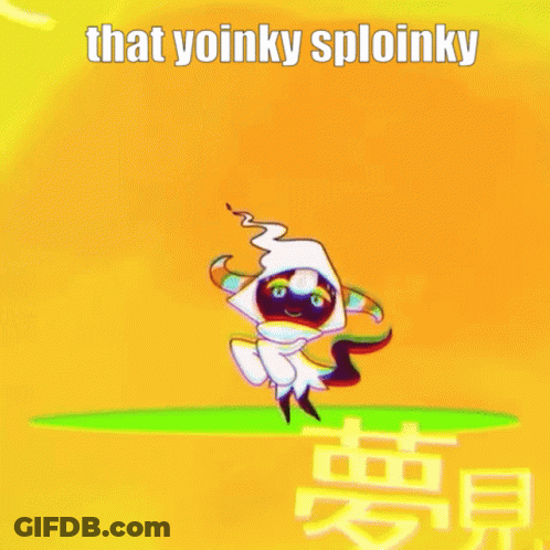 A Cartoon Character Is Standing On A Yellow Background With The Words `` That Yoinky Sploinky '' On It . GIF
