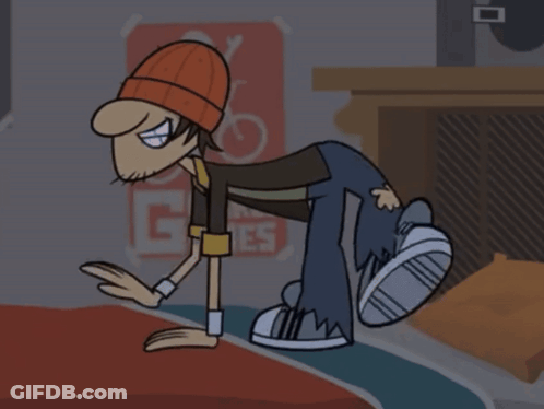 A Cartoon Character Is Standing On One Leg In Front Of A Sign That Says " Yes " GIF
