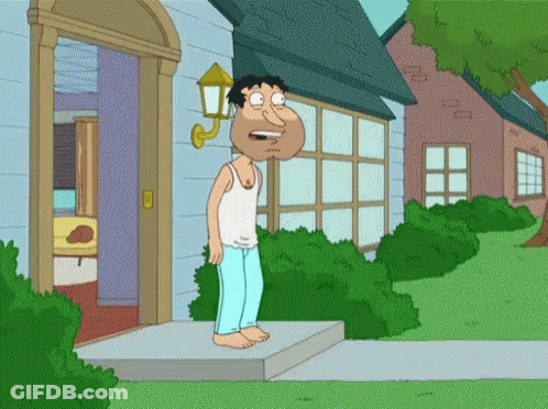 A Cartoon Character Is Standing On The Porch Of A House With A Lamp On The Wall GIF