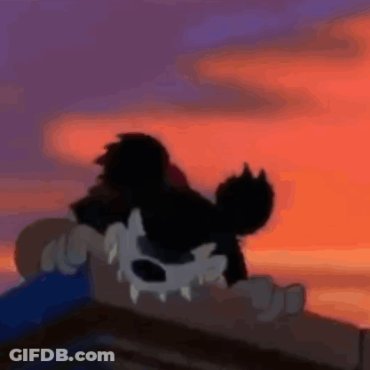 A Cartoon Character Is Standing On Top Of A Building . GIF