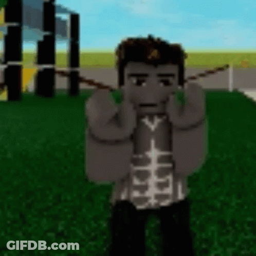 A Cartoon Character Is Standing On Top Of A Lush Green Field . GIF