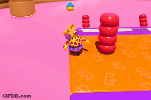 A Cartoon Character Is Standing On Top Of A Purple And White Striped Object GIF
