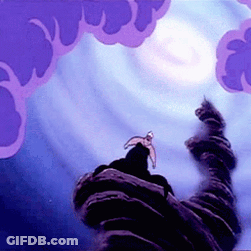 A Cartoon Character Is Standing On Top Of A Rocky Cliff GIF