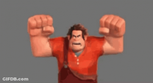 A Cartoon Character Is Standing With His Arms Outstretched And A Girl Is Sitting On His Shoulders . GIF