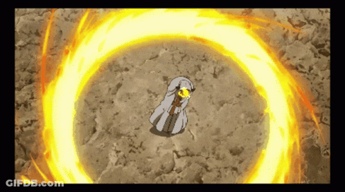 A Cartoon Character Is Surrounded By A Fire Circle GIF