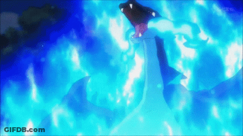 A Cartoon Character Is Surrounded By Blue Flames In A Blue Background . GIF