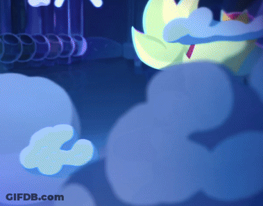 A Cartoon Character Is Surrounded By Clouds In A Blue Background GIF