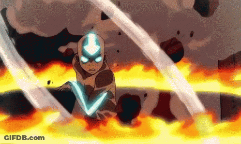 A Cartoon Character Is Surrounded By Fire And Smoke While Holding A Sword . GIF