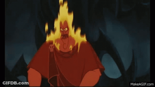 A Cartoon Character Is Surrounded By Flames And Has A Very Angry Look On His Face . GIF