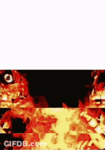 A Cartoon Character Is Surrounded By Flames And Has A White Background . GIF