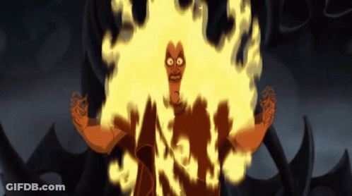 A Cartoon Character Is Surrounded By Flames And Looks Angry GIF