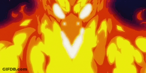 A Cartoon Character Is Surrounded By Flames And Smoke . GIF
