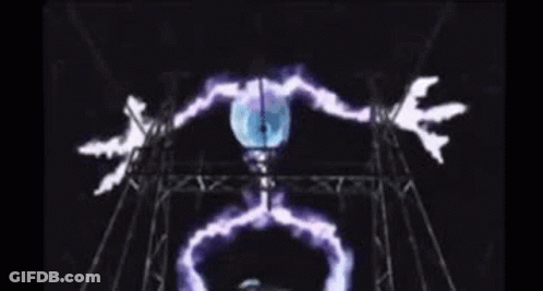 A Cartoon Character Is Surrounded By Purple Lightning Bolts GIF