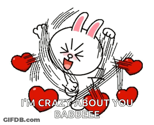 A Cartoon Character Is Surrounded By Red Hearts And Says `` I 'M Crazy About You Babeee '' . GIF
