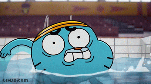 A Cartoon Character Is Swimming In A Pool With A Yellow Headband On GIF
