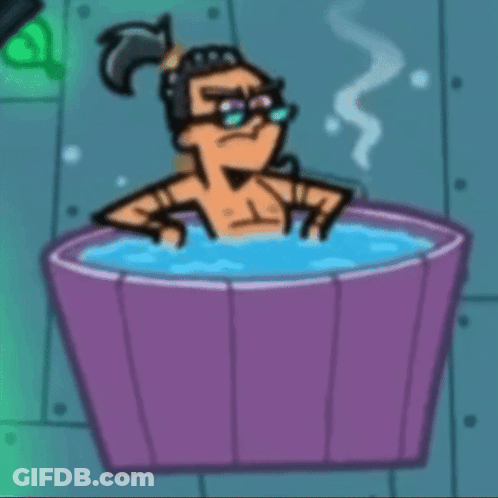 A Cartoon Character Is Taking A Bath In A Tub Of Water . GIF