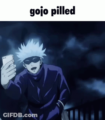 A Cartoon Character Is Taking A Selfie With The Words Gojo Pilled Above Him GIF