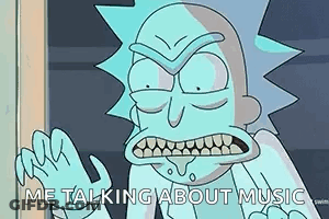 A Cartoon Character Is Talking About Music . GIF