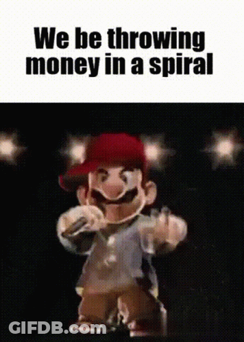 A Cartoon Character Is Throwing Money In A Spiral In A Meme . GIF