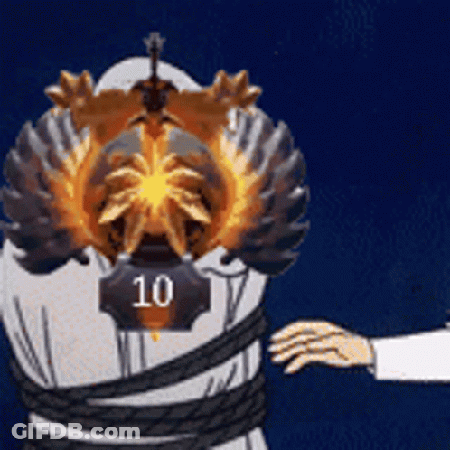 A Cartoon Character Is Tied Up With A Rope And Has A Tag That Says 10 On It 'S Chest . GIF