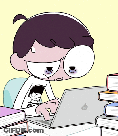 A Cartoon Character Is Typing On A Laptop Computer GIF