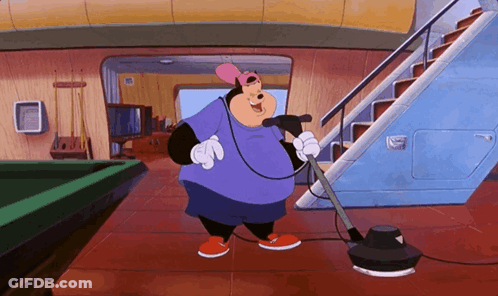 A Cartoon Character Is Using A Vacuum Cleaner On The Floor GIF