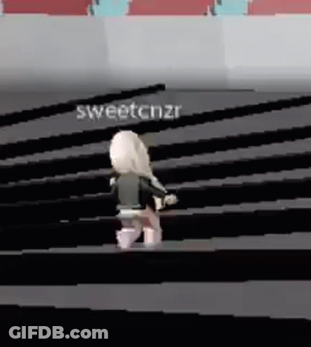 A Cartoon Character Is Walking Down A Set Of Stairs . GIF