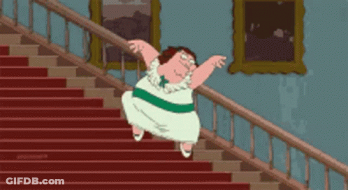 A Cartoon Character Is Walking Down A Set Of Stairs In A White Dress . GIF