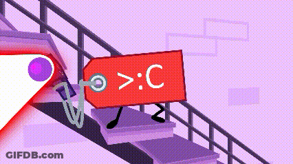 A Cartoon Character Is Walking Down Stairs With A Red Tag That Says > C GIF