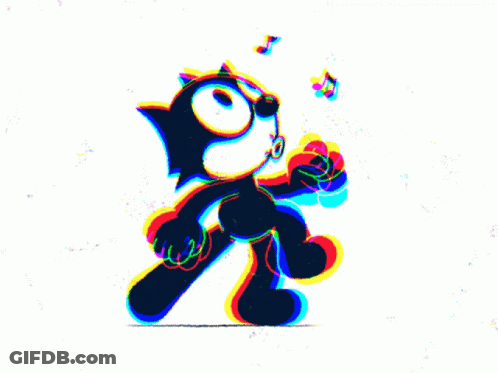 A Cartoon Character Is Walking With A Guitar And A Note Flying In The Air GIF